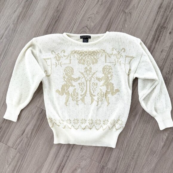 Vintage Sparkle Knit Angel Sweater Womens Medium Holiday Christmas Grandma - Picture 1 of 8